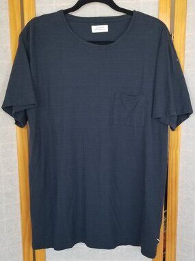 Saturdays NYC T-Shirt Men's Large Cotton Linen Blend Pocket Dark Blue